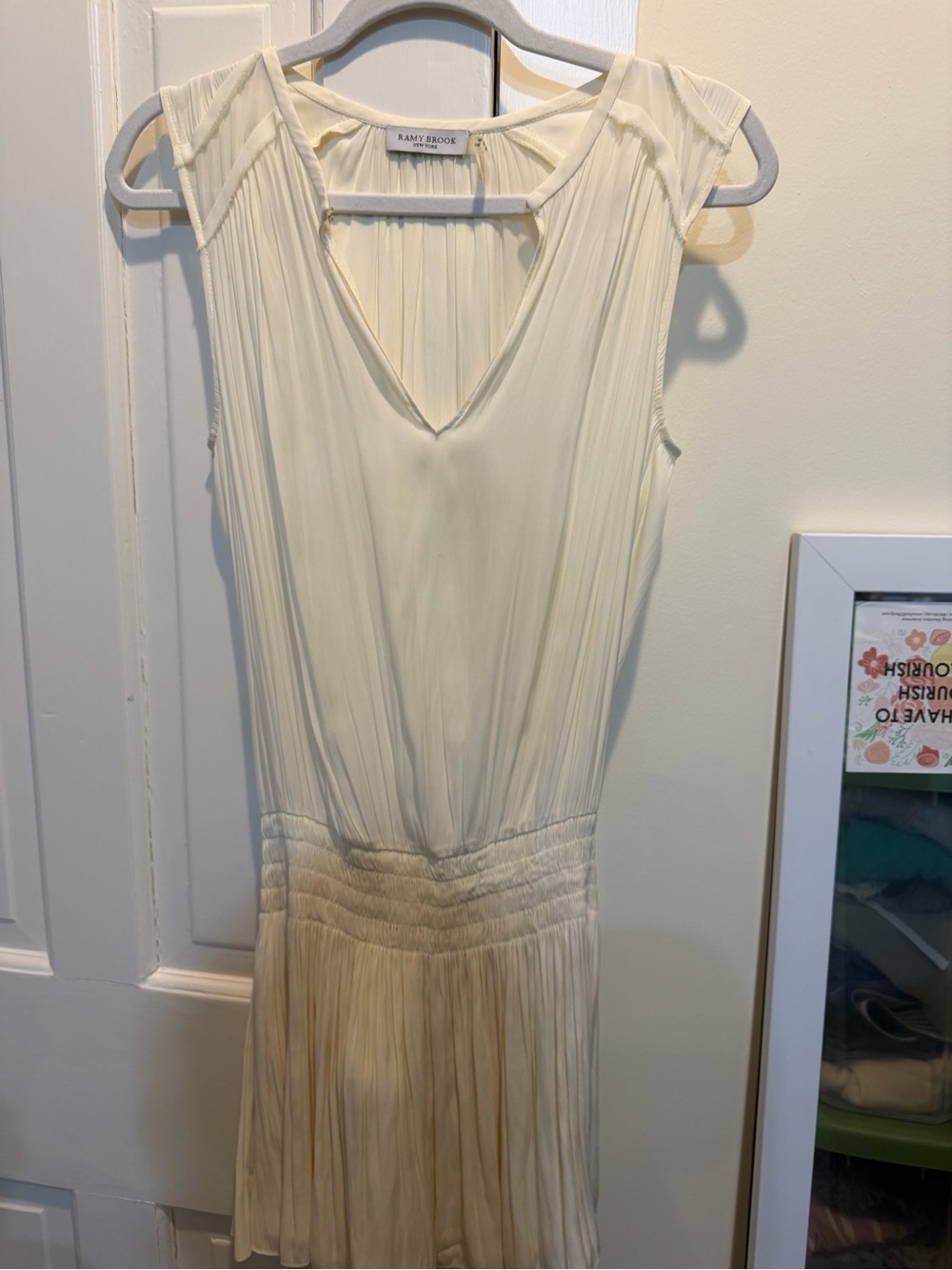 Ramy Brook Silk Ivory Pleated V-Neck Mini Dress